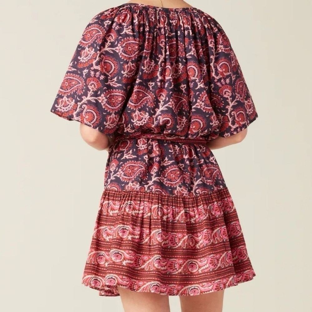 NWOT Figue Bria Bohemian Paisley Print Midi Dress in Pink & Navy Women’s Large - Picture 7 of 16